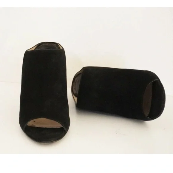 PRADA Women's Black Suede Wedge Peep / Open Toe Mule - Picture 2 of 15